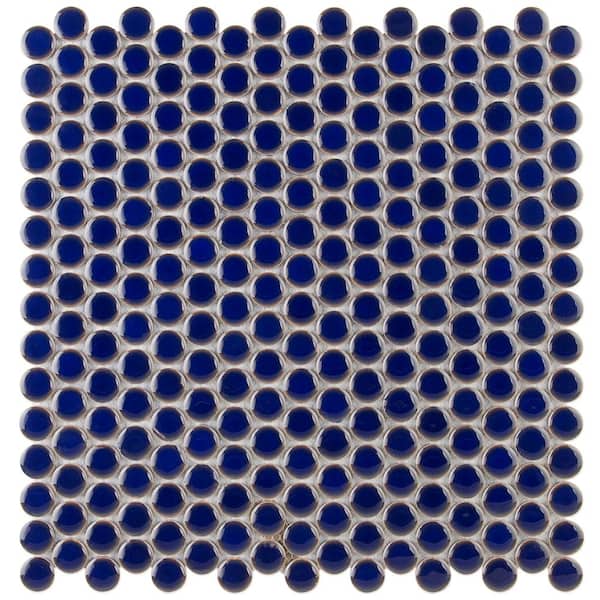 Ivy Hill Tile Bliss Edged Penny Cobalt 3 in. x 0.24 in. Polished Porcelain Floor and Wall Mosaic Tile Sample