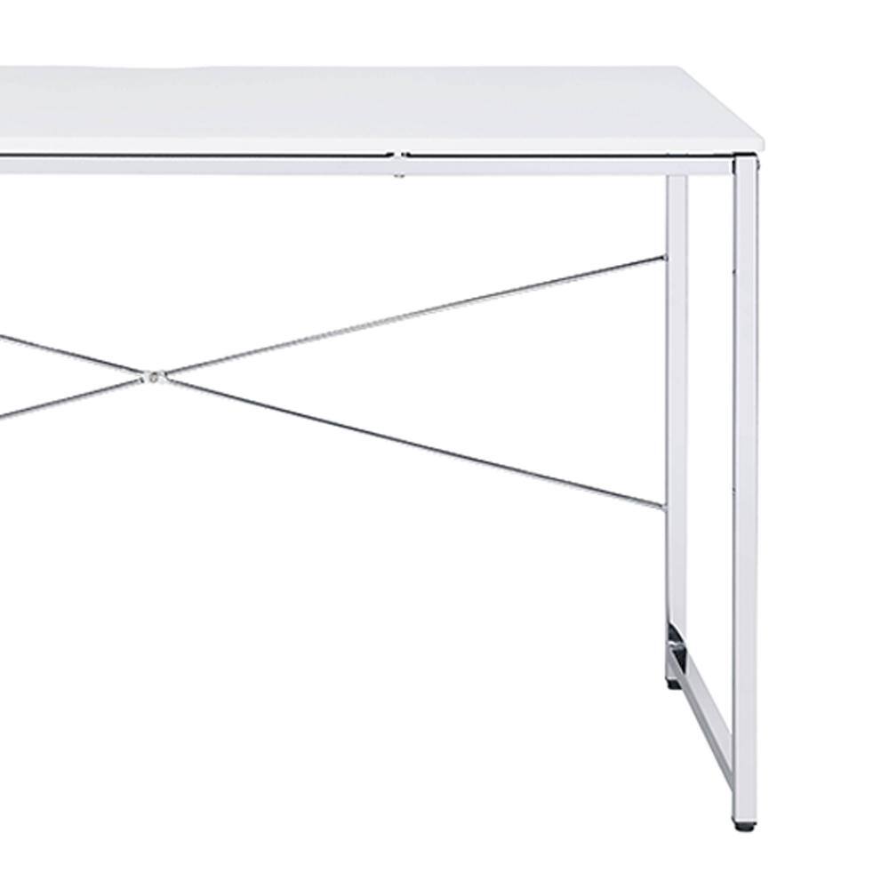 White and Chrome 47" Modern Writing Desk with Drawer