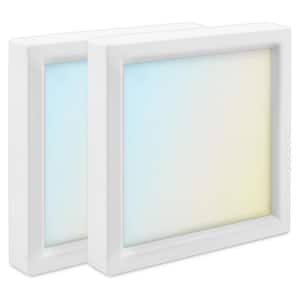 4 in. Square White Modern Flush Mount Ceiling Light Selectable LED Integrated 10W 600LM 5CCT 2700K-5000K Dimmable 2-Pack