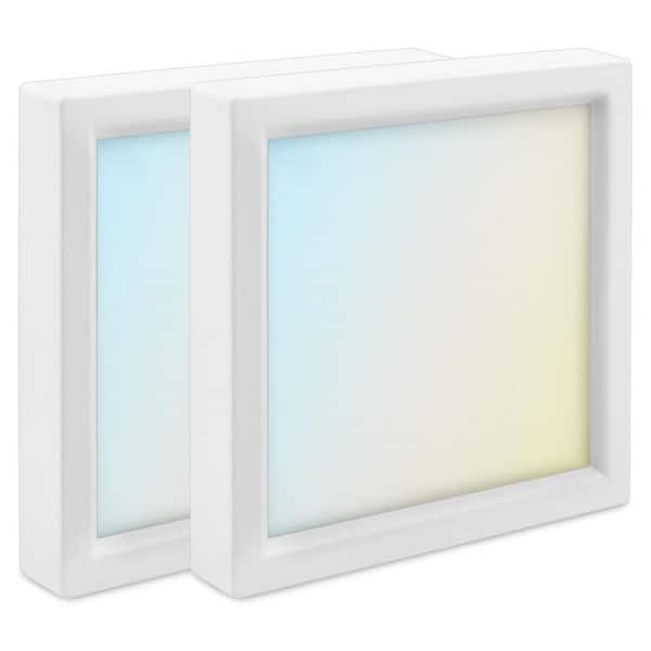 LUXRITE 4 in. Square White Modern Flush Mount Ceiling Light Selectable LED Integrated 10W 600LM 5CCT 2700K-5000K Dimmable 2-Pack