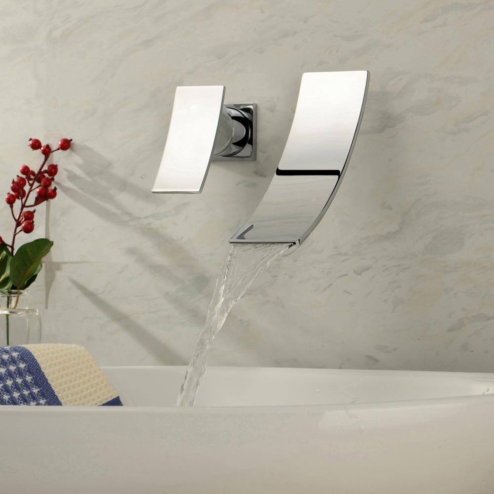 Chrome Wall Mount Waterfall Bathroom Faucet with Single Lever Handle