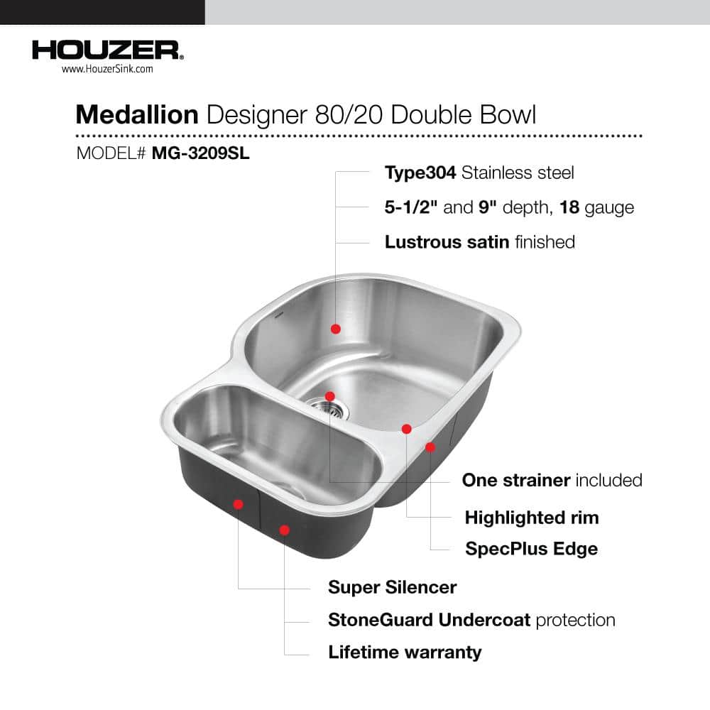 Medallion 33'' Stainless Steel Double Bowl Undermount Kitchen Sink