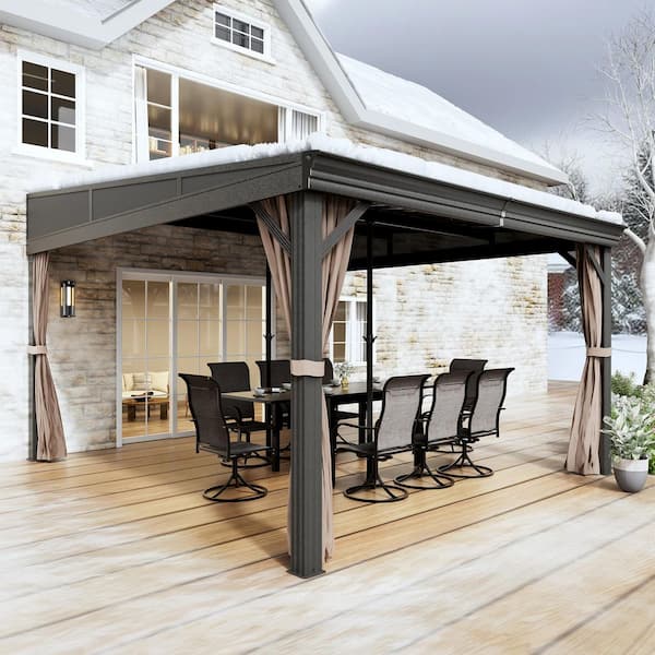 10 ft. x 12 ft. Galvanized Steel Roof Hardtop Gazebo with Aluminum Frame, Curtains and Netting for Patio or Backyard