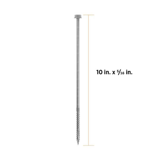 5/16 in. x 10 in. Hex Head Multi-Purpose Hex Drive Structural Wood Screw - Hot Dip Galvanized (250-Pack)