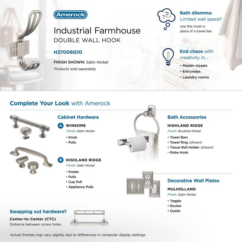 Satin Nickel Double Prong Decorative Wall Hook