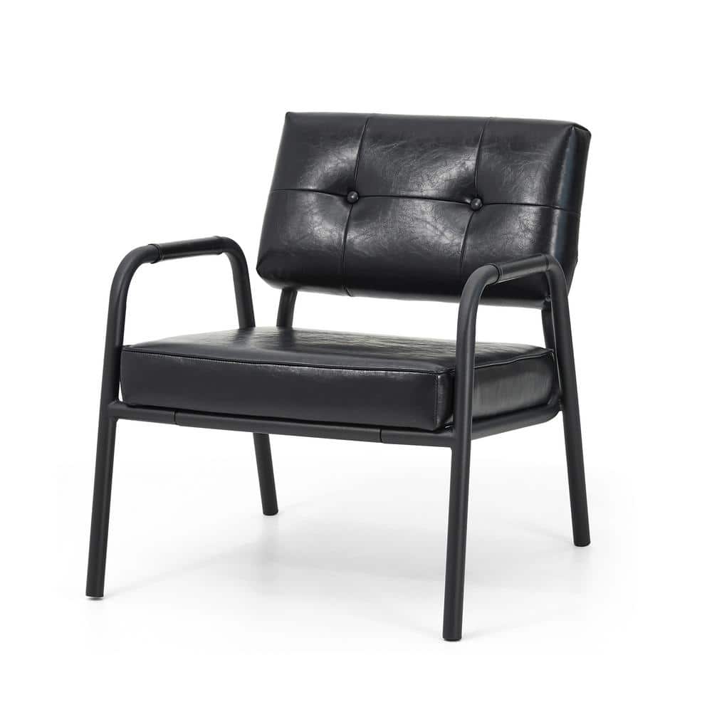 Black Leatherette Mid-Century Modern Metal Accent Chair