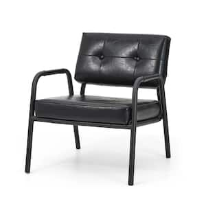 Mid-Century Modern Black Leatherette Arm Accent Chair With Frosted Black Metal Frame