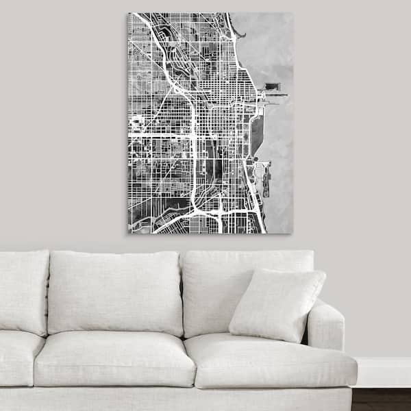 GreatBigCanvas "Chicago City Street Map, Black and by Michael Tompsett Canvas Wall Art 2490106_24_30x40 - The Home Depot