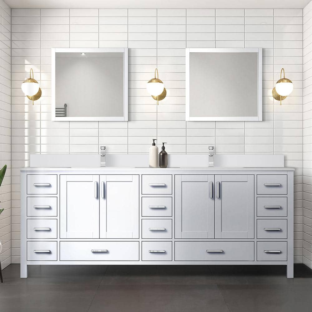 Lexora Jacques 84 in. W x 22 in. D White Bath Vanity, Cultured Marble ...