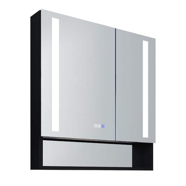 FORCLOVER 30 in. W x 32 in. H Rectangular Aluminum Lighted LED Fog Free Surface/Recessed Mount Medicine Cabinet with Mirror