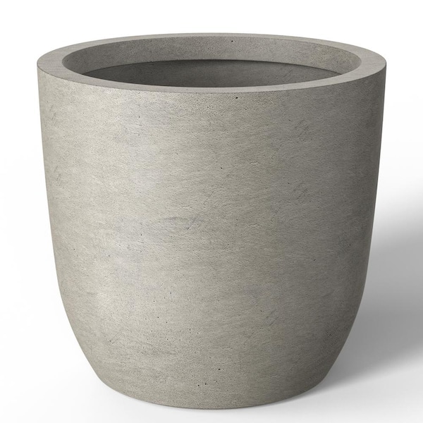 Lightweight 13.5in. x 13in. Pale Yellow Extra Large Tall Round Concrete Plant Pot/Planter for Indoor & Outdoor