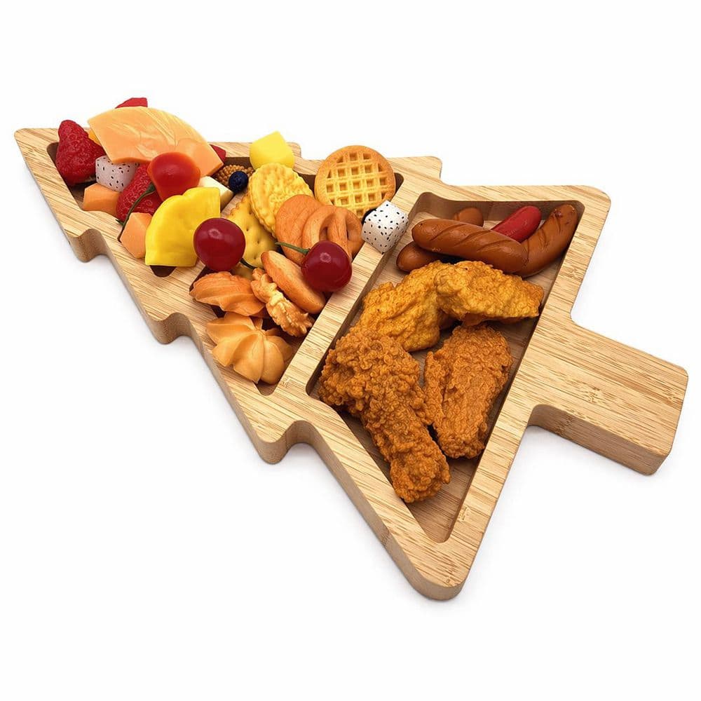 Platters 15.7 in. Bamboo Christmas Tree Charcuterie Board with Knife and Fork Holiday Serving Plate Fruit Platter price history on PriceWatchPro