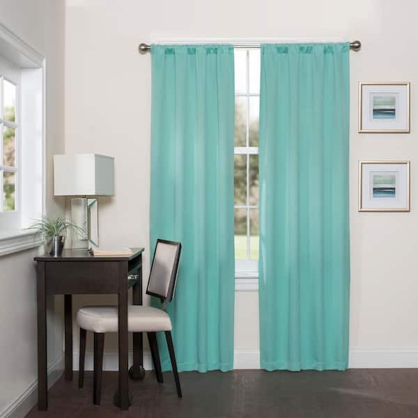 Eclipse Darrell ThermaWeave Mint Solid Polyester 37 in. W x 84 in. L Blackout Single Rod Pocket Curtain Panel