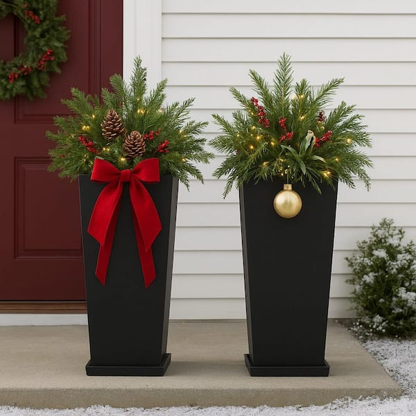 24 in. Black Plastic Tall Square Planter (10 in. L x10 in. W x 24 in. H)(2-Pack)