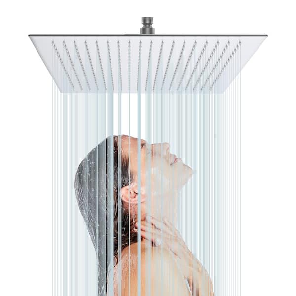 Unbranded 3-Spray Patterns with 2.5 GPM 16 in. Wall Mount Rain Fixed Shower Head in Brushed Nickel
