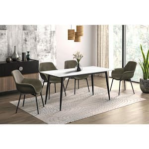 Zayle Dining Table with a 71 in. Sintered Stone Rectangular Wide Tabletop and Black Steel Base in White