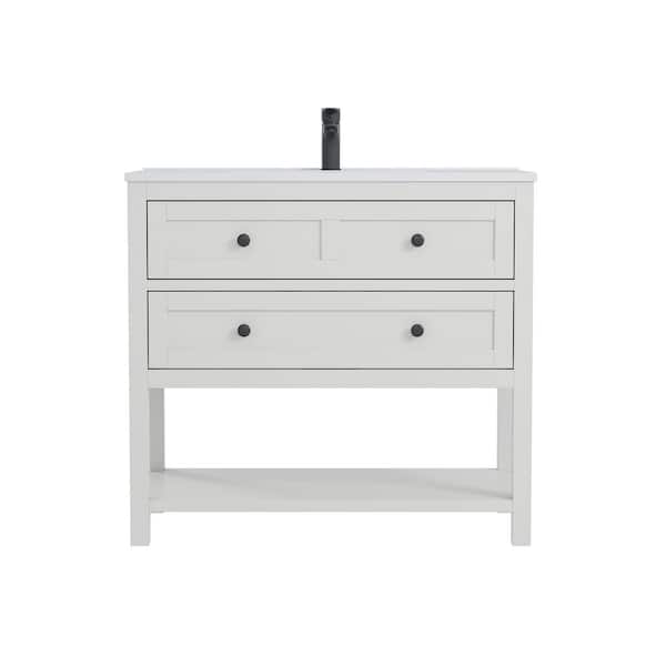 DELUXE DL LIVING Shay 37 in. Single Sink White Bath Vanity with