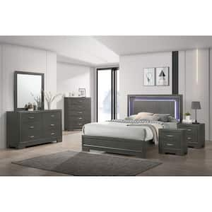 Jonvang 6-Piece LED Headboard Metallic Gray Wood Full Bedroom Set