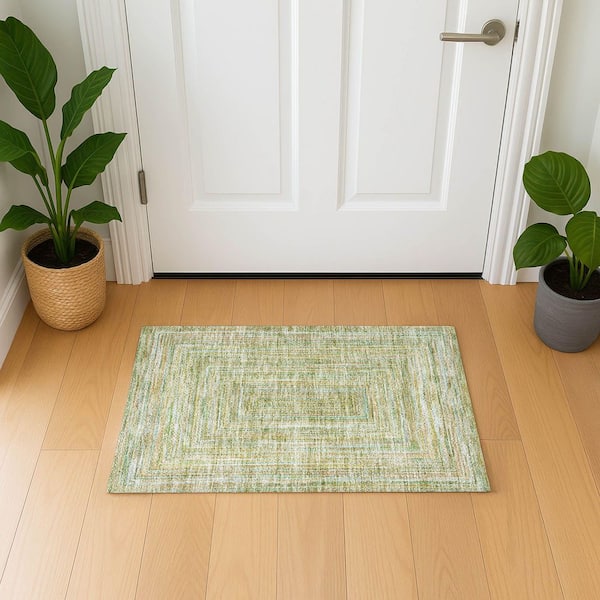 Mayfield Premium Machine Washable Abstract AMF1726 Aloe 2 ft. x 3 ft. Area Rug