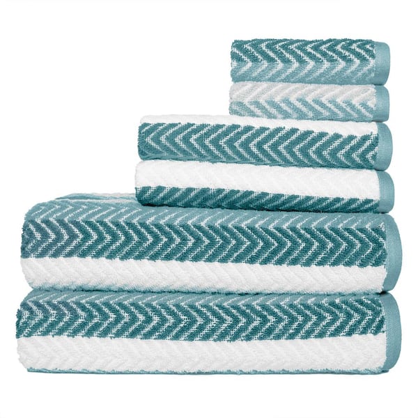 Bryce Stripe 6-Piece Sea Blue Textured Cotton Bath Towel Set 4453T7B223 ...