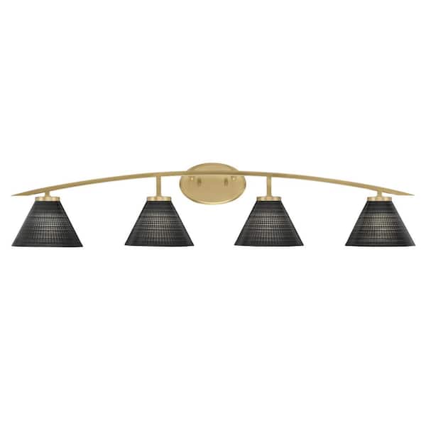 Unbranded Siena 40 in. 4-Light Vanity Light New Age Brass with Black Matrix Glass Shades