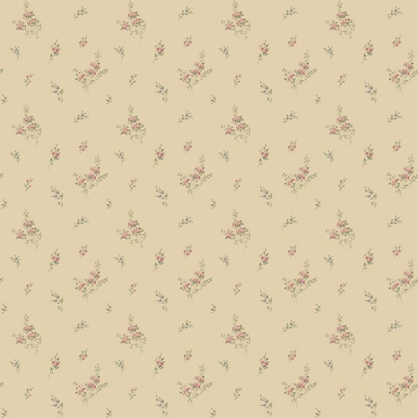 Miniatures 2 Pink/Green/Cream Tiny Rose Cluster Design Matte Finish Non-Pasted Vinyl Non-Woven Wallpaper Roll