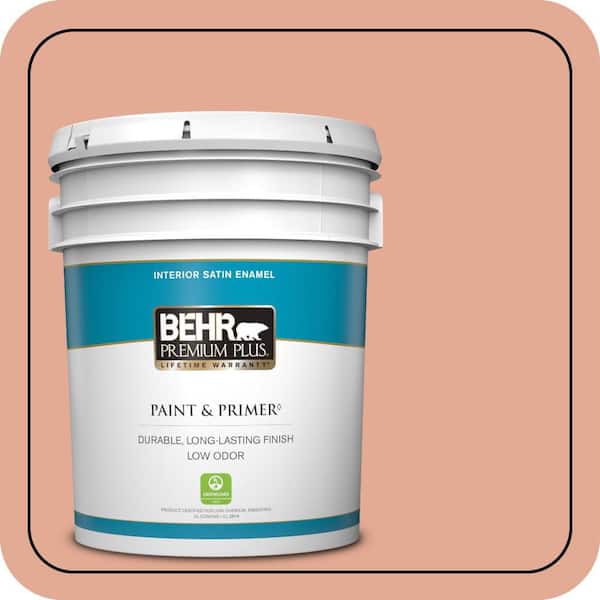 BEHR PREMIUM PLUS 5 gal. #M190-4 California Coral Satin Enamel Low Odor Interior Paint & Primer