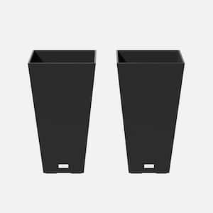 Midland Medium Black Plastic Tapered Planter with Drainage Holes (13.5 in. L x 13.5 in. W x 24.25 in. H) (2 Pack)