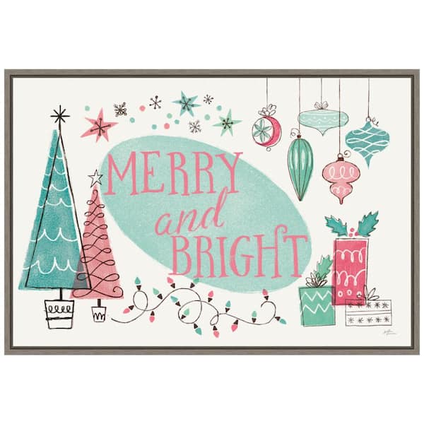 Amanti Art 23 .25 in. W x 16 in. H Retro Christmas I Bright Christmas Holiday Framed Canvas Box Wall Art