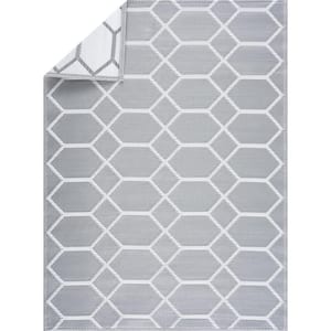 Miami Gray White 5 ft. X 7 ft. Reversible Recycled Plastic Indoor/Outdoor Area Rug-Floor Mat