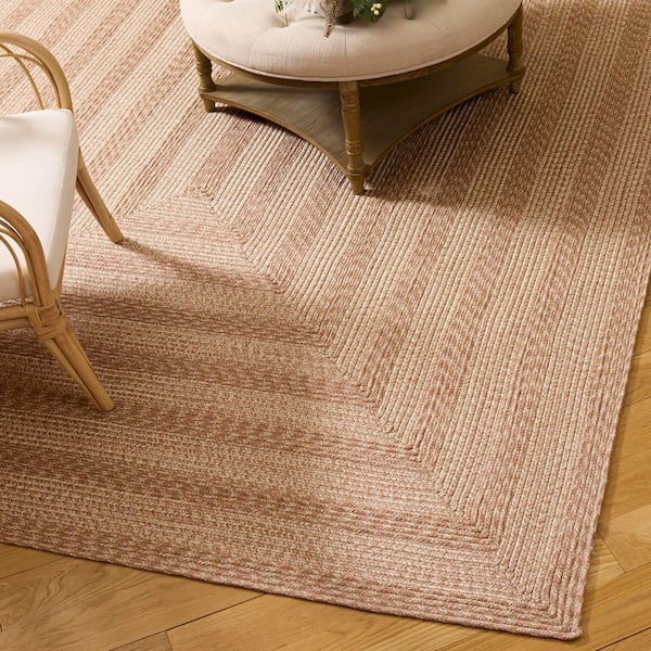 Braided 8 ft. x 10 ft. Beige Two-Tone Border Washable Indoor/Outdoor Area Rug