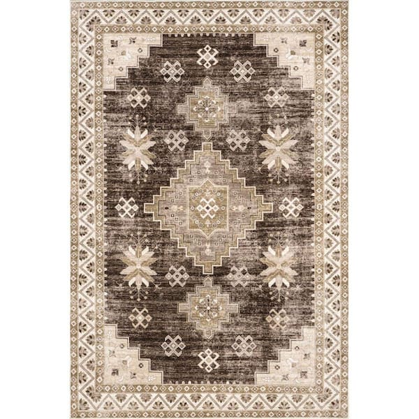 RUGS USA Clovebud Geometric Machine Washable Brown 4 ft. x 6 ft. Area Rug