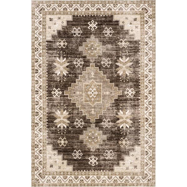 RUGS USA Clovebud Geometric Machine Washable Brown 10 ft. x 14 ft. Area Rug