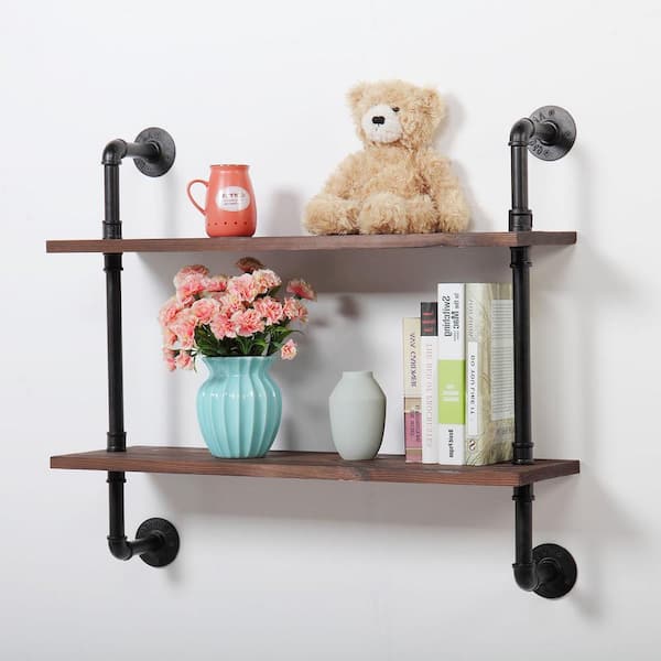 Cubilan 9.8 in. x 31.5 in. x 30 in. Rustic Brown Wood Decorative Wall Shelves with Brackets