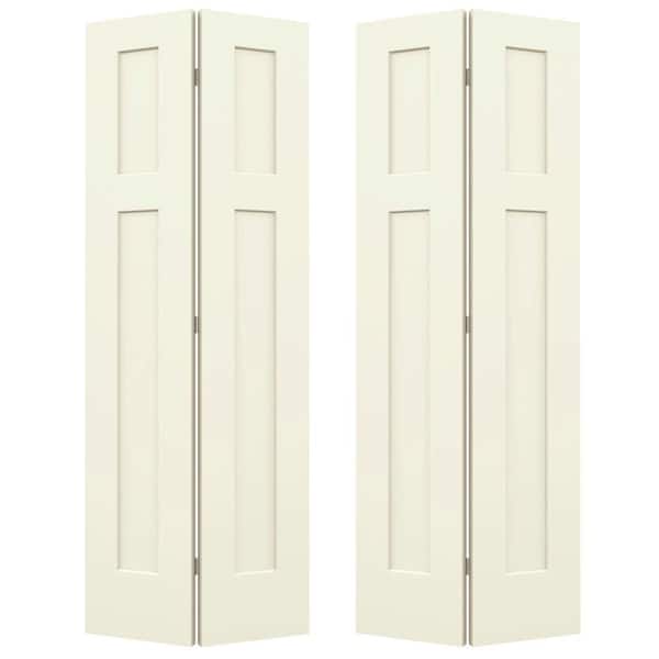 JELD-WEN 36 in. x 80 in. Craftsman Vanilla Painted Smooth Molded Composite Closet Bi-fold Double Door