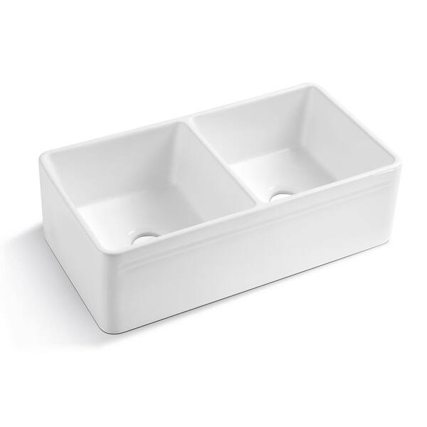 TOBILI White Ceramic 33 in. Single Bowl Farmhouse Apron front