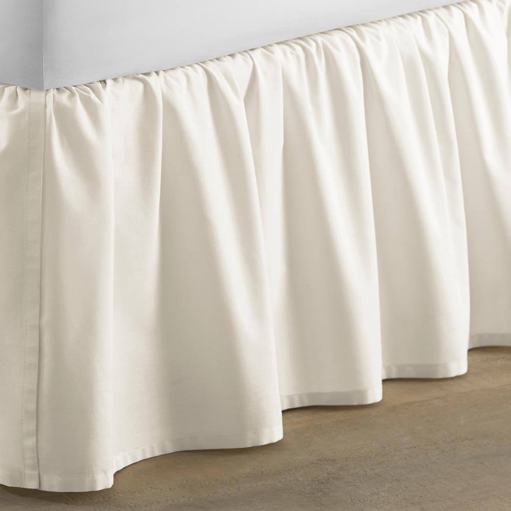 Ivory Full Cotton Ruffled Bed Skirt with Split Corner