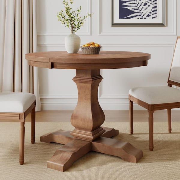 Kalstrom Walnut Wood 57 in. W Pedestal Expandable Oval Dining Table Seats 6