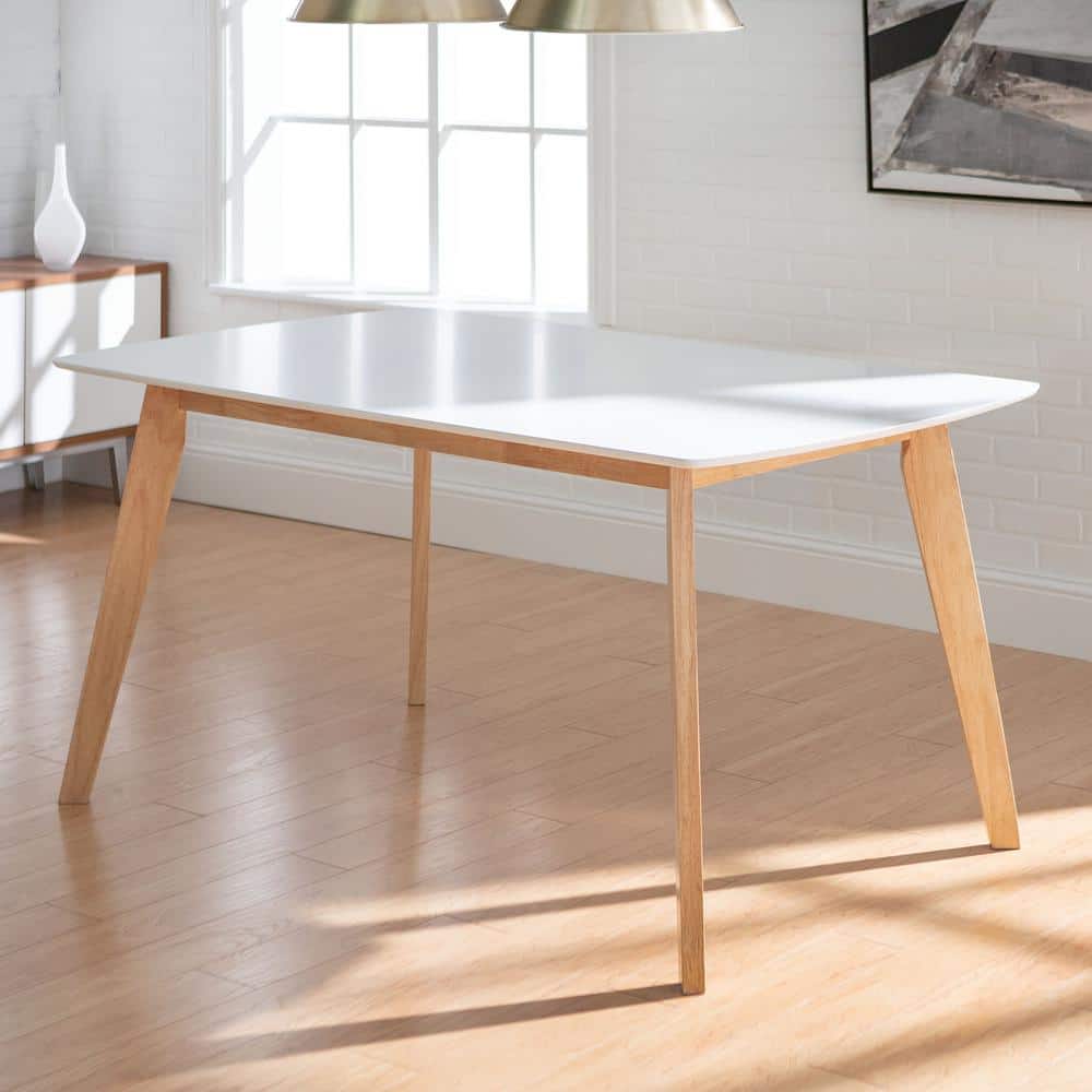 60" White and Natural Reclaimed Wood Dining Table