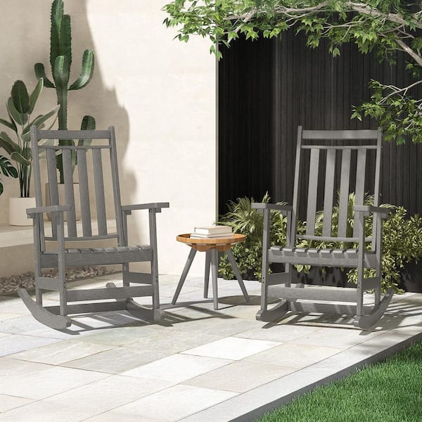 2-Piece Gray Plastic Outdoor Rocking Chairs Set