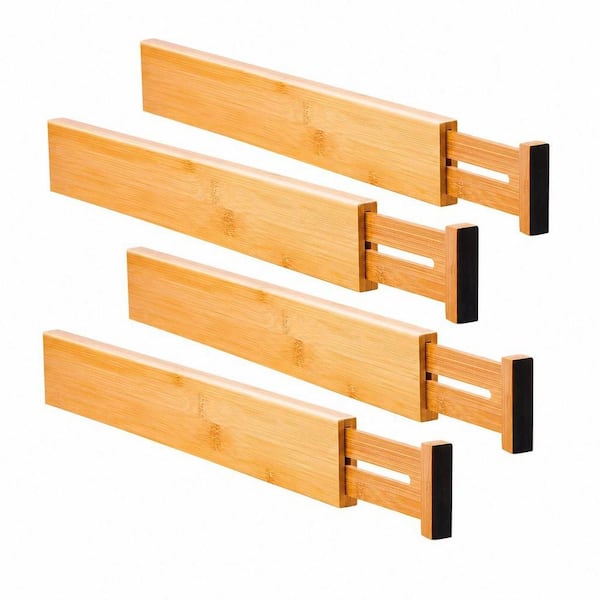 21.7 in. L x 0.6 in. W x 2.4 in. H Bamboo Drawer Dividers for Kitchen, Spring Loaded, Adjustable, Pack of 4, Natural