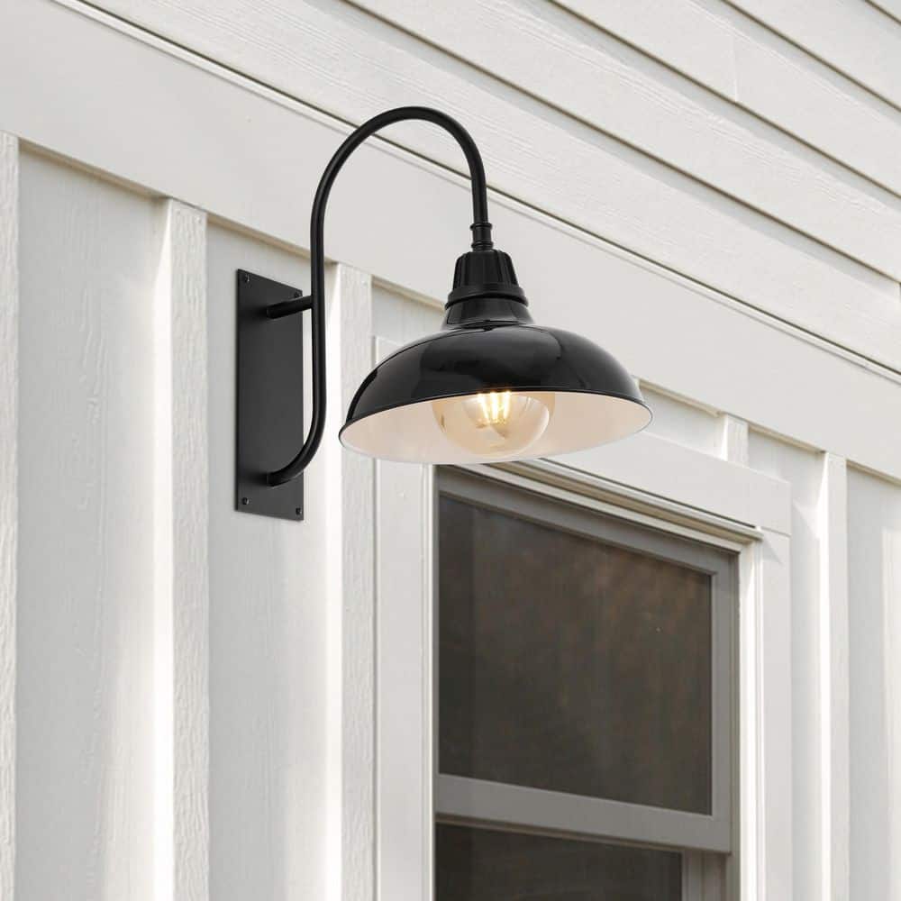 Stanley 12.25" Black Iron LED Gooseneck Arm Sconce