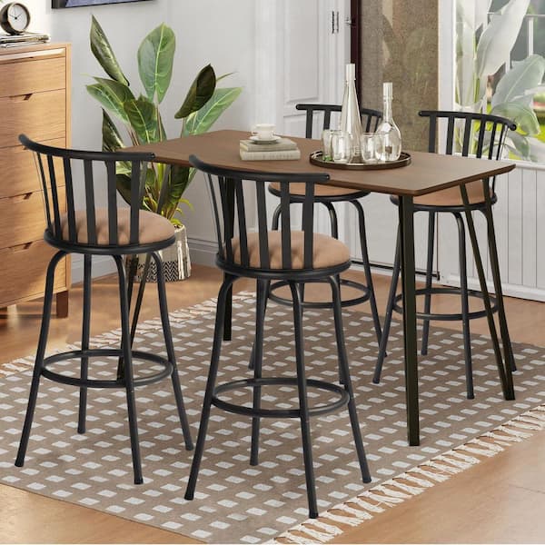 Farma 24/29 in. Adjustable Height Brown Cushioned Bar Stool Slat Back, Swivel for Counter and Bar Height, (Set of 4)