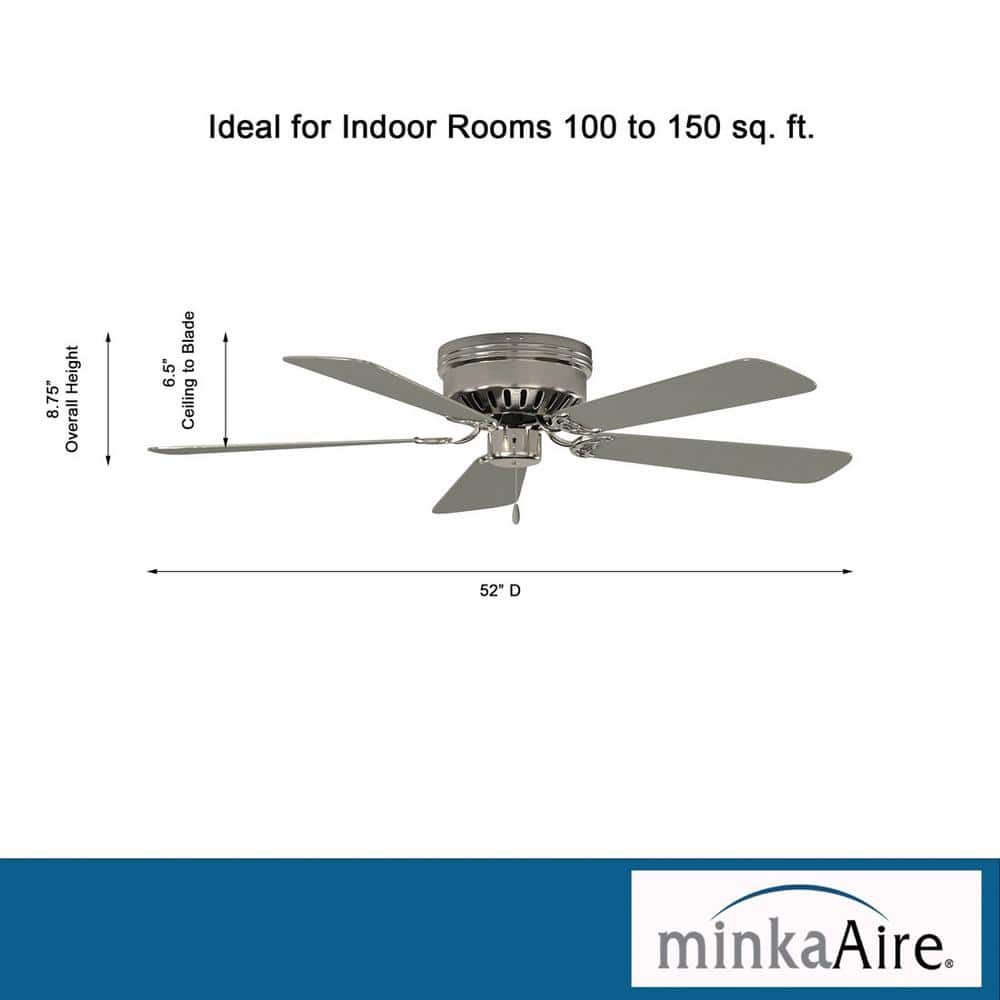 52-Inch Brushed Nickel Low Profile Ceiling Fan with Silver Blades