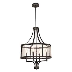 Belle View 4-Light Oil Rubbed Bronze with Highlights Chandelier with Clear Seeded Glass Drum Shade