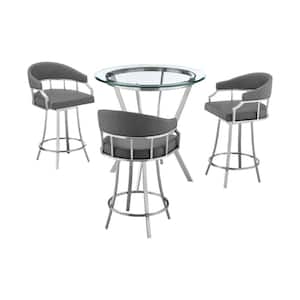 Naomi and Valerie 4-Piece Glass Top Gray Counter Height Table Set