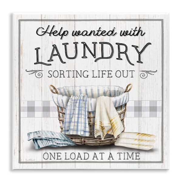 Help Wanted Laundry Basket by Elizabeth Tyndall 1 Piece Unframed Typography Graphic Art Print 12 in. x 12 in.