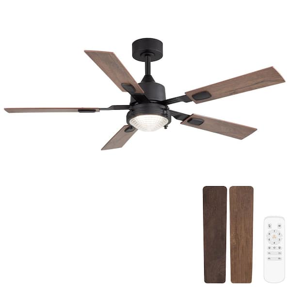 Melony 52 in. Indoor Matte Black Ceiling Fan with LED Light, Reversible Blades and Remote Control Included