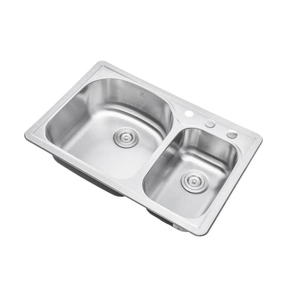 Topmount Drop-In 18-Gauge Stainless Steel 33 in. x 22 in. x 8-1/4 in. Deep 3-Faucet Holes Double Bowl 70/30 Kitchen Sink