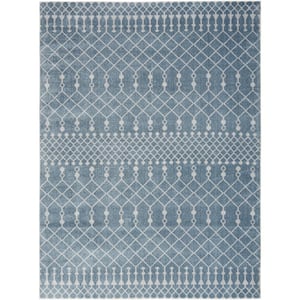 Astra Machine Washable Blue 8 ft. x 10 ft. Moroccan Transitional Area Rug